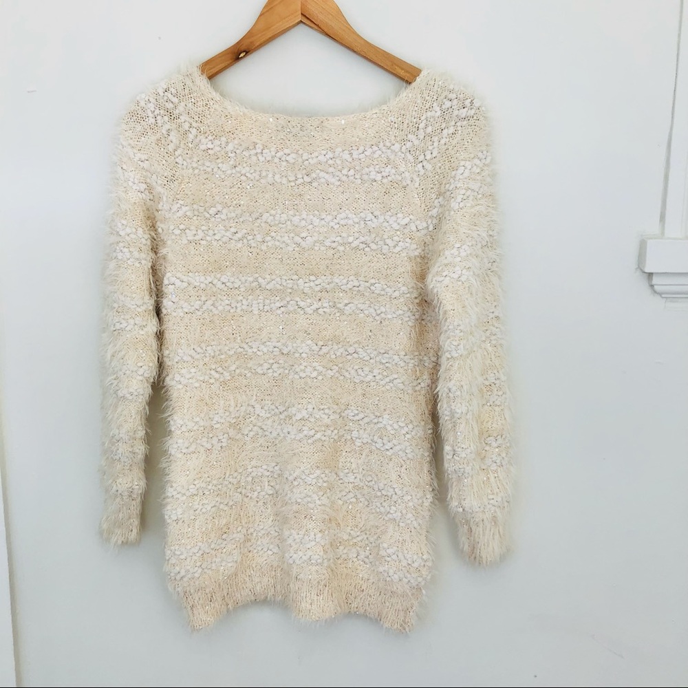 Anthropologie Katsumi Cream White Sequin Sweater